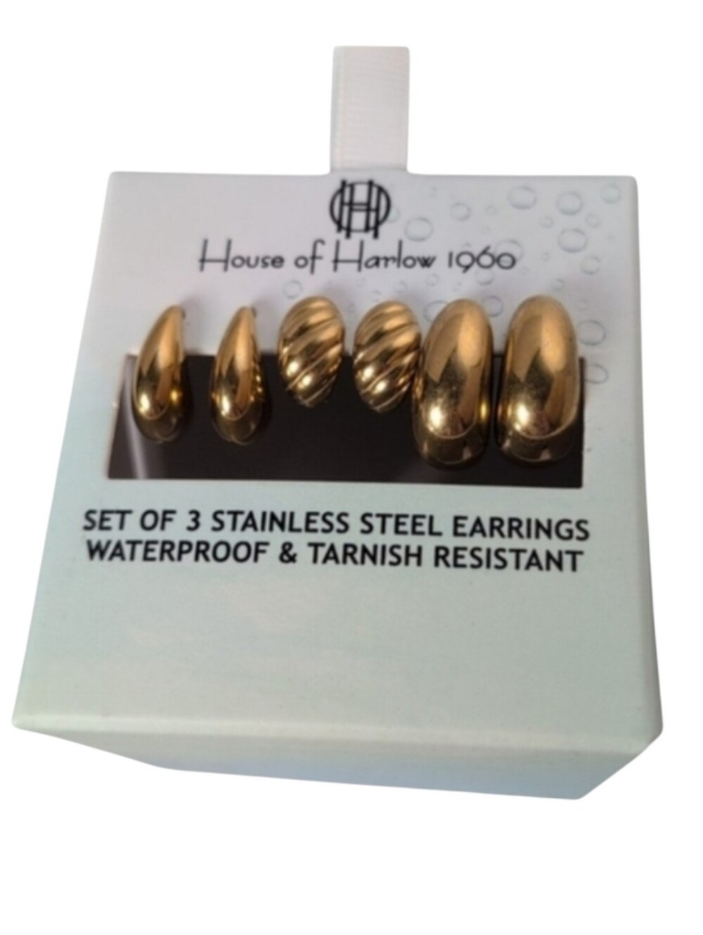 House of Harlow 1960 Set of 3 Stainless Steel Gold Tone Hoop Earrings No Box